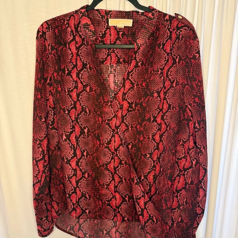 MICHAEL by Michael Kors Pink/Red Snake print Blouse Size XL
